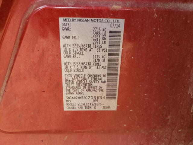 5N1AR2MM3EC715634 - 2014 NISSAN PATHFINDER S Qırmızı foto 13