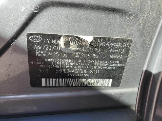 5NPEB4AC8BH062834 - 2011 HYUNDAI SONATA GLS GRAY photo 12