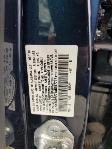 5KBCP3F71AB017747 - 2010 HONDA ACCORD EX BLUE photo 13