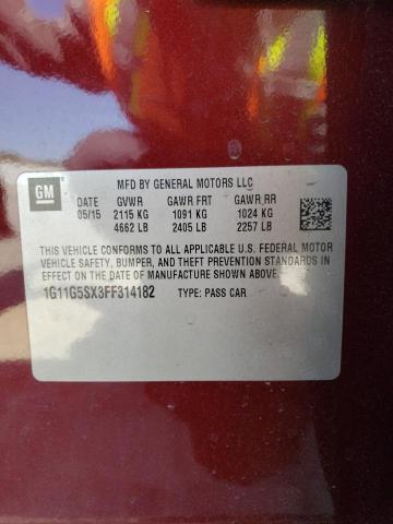 1G11G5SX3FF314182 - 2015 CHEVROLET MALIBU LTZ ბურგუნდია ფოტო 12