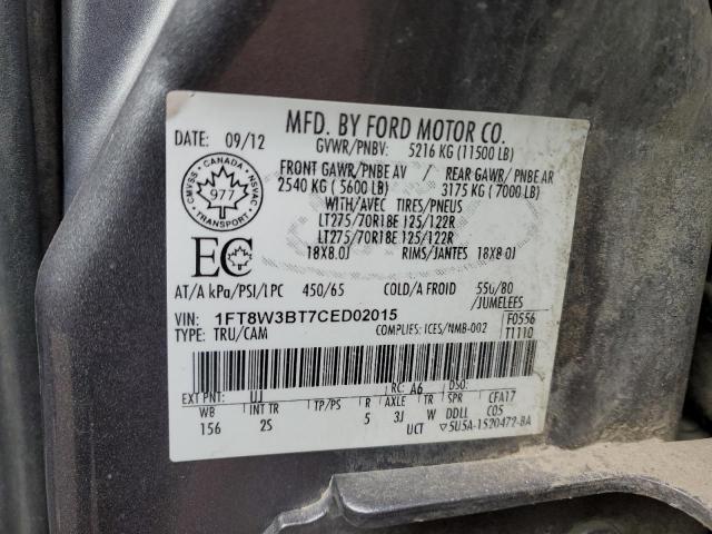 1FT8W3BT7CED02015 - 2012 FORD F350 SUPER DUTY GRAY photo 12