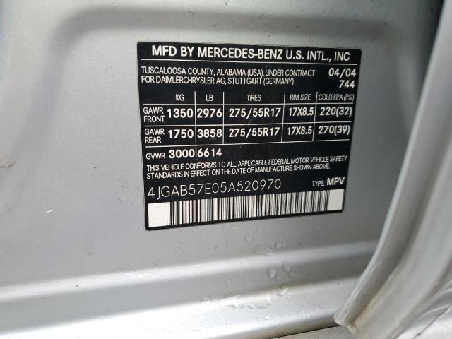 4JGAB57E05A520970 - 2005 MERCEDES-BENZ ML 350 SILVER photo 13