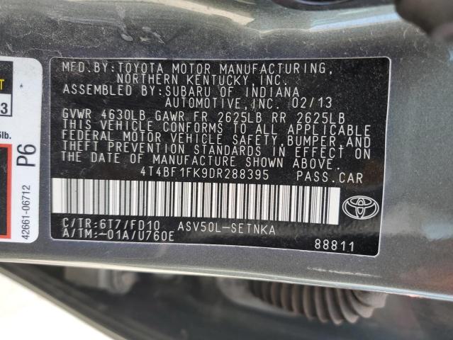 4T4BF1FK9DR288395 - 2013 TOYOTA CAMRY L GRAY photo 12