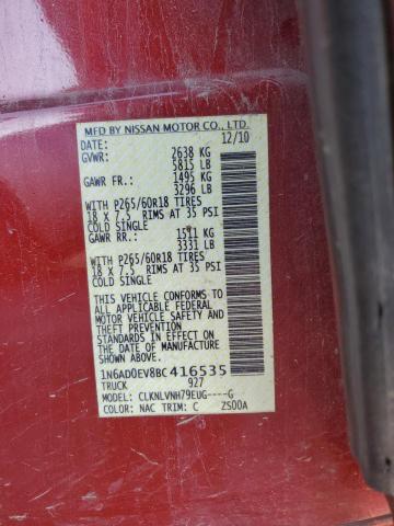 1N6AD0EV8BC416535 - 2011 NISSAN FRONTIER S RED photo 12