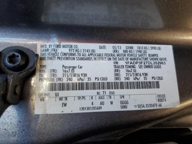 1FADP3F27DL352963 - 2013 FORD FOCUS SE GRAY photo 12