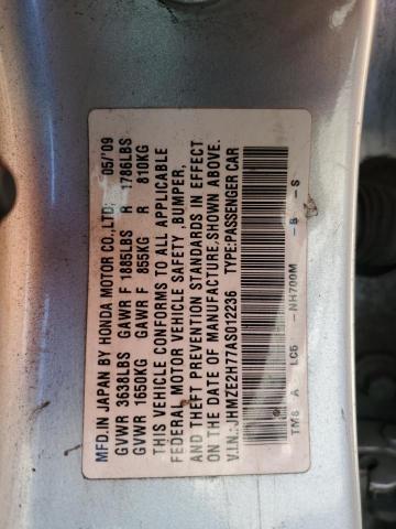 JHMZE2H77AS012236 - 2010 HONDA INSIGHT EX SILVER photo 12