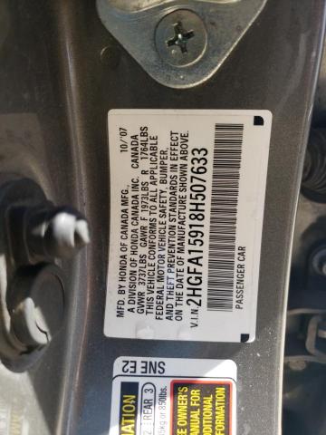 2HGFA15918H507633 - 2008 HONDA CIVIC EXL Boz foto 12