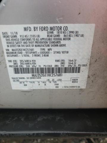 MAJ3S2GE1KC257681 - 2019 FORD ECOSPORT SE SILVER photo 13