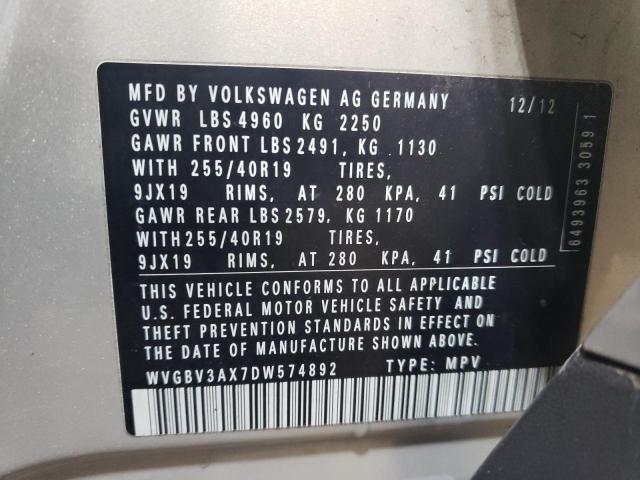 WVGBV3AX7DW574892 - 2013 VOLKSWAGEN TIGUAN S SILVER photo 13