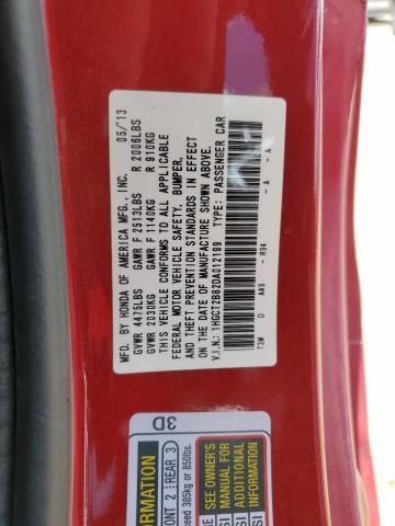 1HGCT2B82DA012199 - 2013 HONDA ACCORD EXL RED photo 12