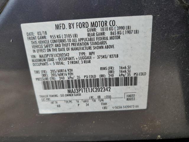 MAJ3P1TE1JC202342 - 2018 FORD ECOSPORT SE Gris photo 13