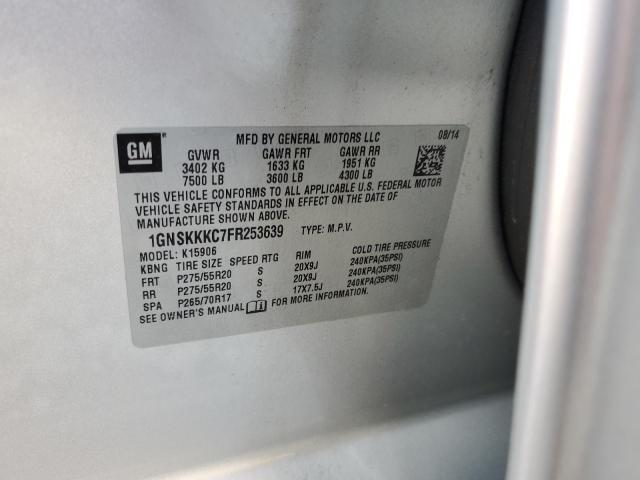 1GNSKKKC7FR253639 - 2015 CHEVROLET SUBURBAN K1500 LTZ SILVER photo 13