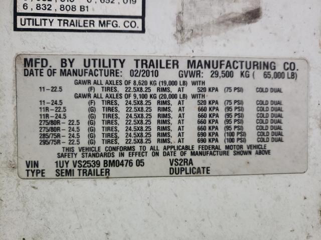 1UYVS2539BM047605 - 2011 UTILITY TRAILER თეთრი ფოტო 10