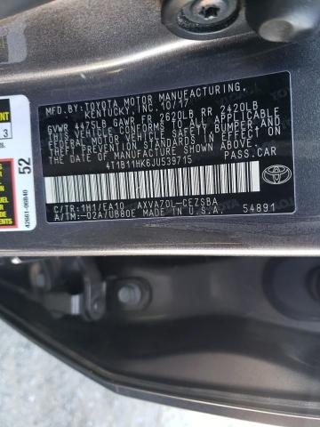 4T1B11HK6JU539715 - 2018 TOYOTA CAMRY L GRAY photo 12