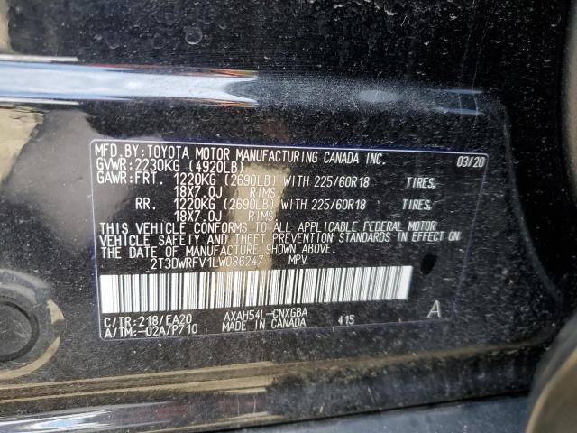 2T3DWRFV1LW086247 - 2020 TOYOTA RAV4 LIMITED BLACK photo 13