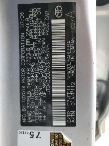 JTDKB20U763196995 - 2006 TOYOTA PRIUS SILVER photo 12