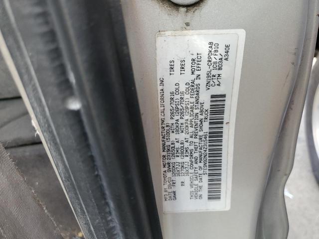 5TESN92N24Z315461 - 2004 TOYOTA TACOMA XTRACAB PRERUNNER 银色 照片 12