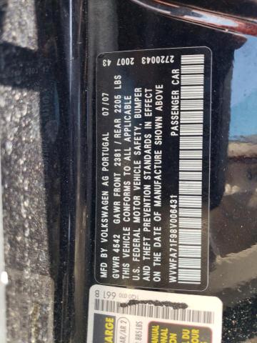 WVWFA71F98V006431 - 2008 VOLKSWAGEN EOS LUX 黑色 照片 12