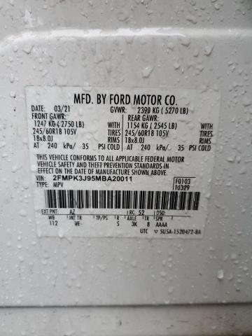 2FMPK3J95MBA20011 - 2021 FORD EDGE SEL WHITE photo 13