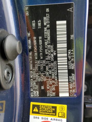 5TDJKRFH0GS303285 - 2016 TOYOTA HIGHLANDER XLE BLUE photo 13