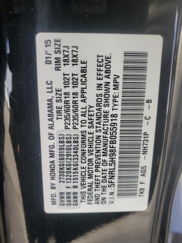 5FNRL5H98FB055918 - 2015 HONDA ODYSSEY TOURING BLACK photo 13