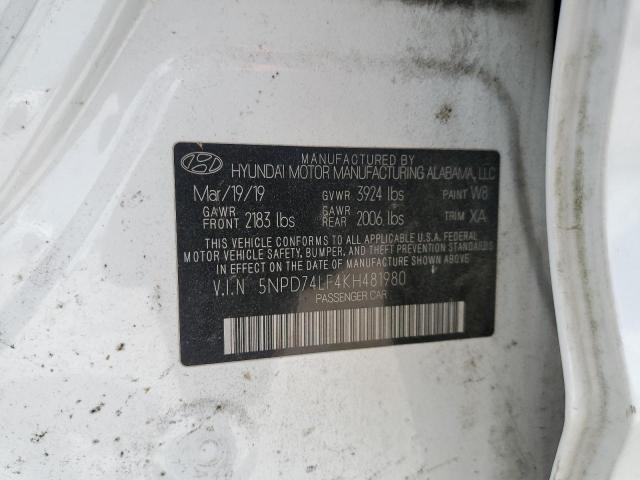 5NPD74LF4KH481980 - 2019 HYUNDAI ELANTRA SE WHITE photo 12