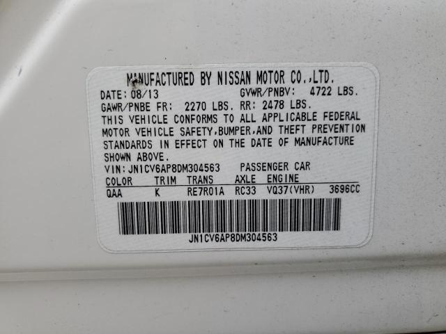 JN1CV6AP8DM304563 - 2013 INFINITI G37 BASE WHITE photo 12