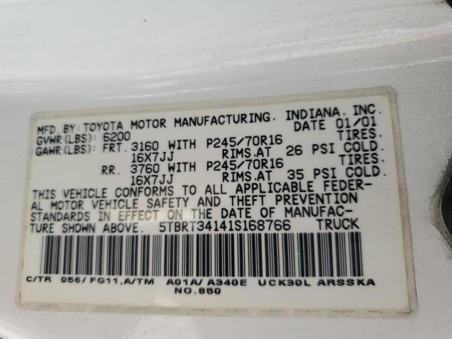 5TBRT34141S168766 - 2001 TOYOTA TUNDRA ACCESS CAB თეთრი ფოტო 12