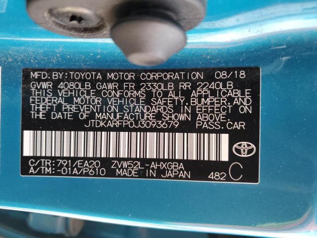 JTDKARFP0J3093679 - 2018 TOYOTA PRIUS PRIM 青绿色 照片 12