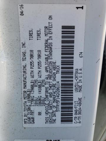 5TFRY5F14GX206114 - 2016 TOYOTA TUNDRA DOUBLE CAB SR/SR5 WHITE photo 12