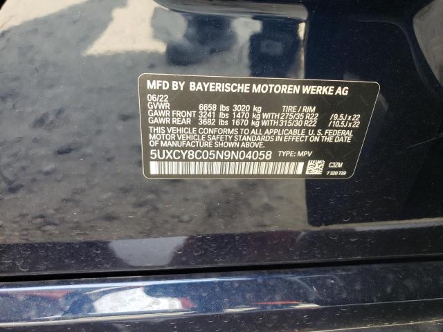 5UXCY8C05N9N04058 - 2022 BMW X6 M50I BLUE photo 12