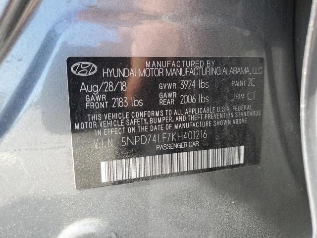 5NPD74LF7KH401216 - 2019 HYUNDAI ELANTRA SE GRAY photo 12