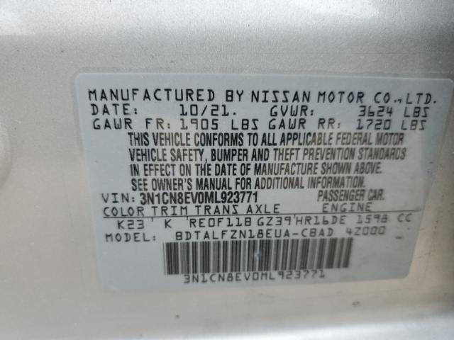 3N1CN8EV0ML923771 - 2021 NISSAN VERSA SV SILVER photo 12