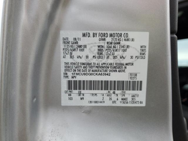 1FMCU9DG0CKA63942 - 2012 FORD ESCAPE XLT SILVER photo 13