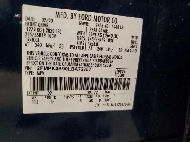 2FMPK4K90LBA72357 - 2020 FORD EDGE TITANIUM BLUE photo 13