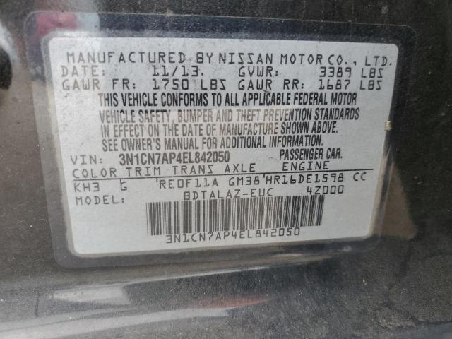 3N1CN7AP4EL842050 - 2014 NISSAN VERSA S BLACK photo 12