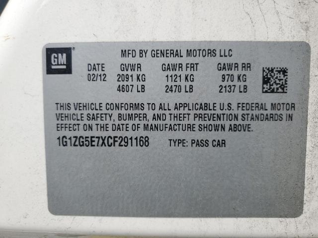 1G1ZG5E7XCF291168 - 2012 CHEVROLET MALIBU LTZ თეთრი ფოტო 12