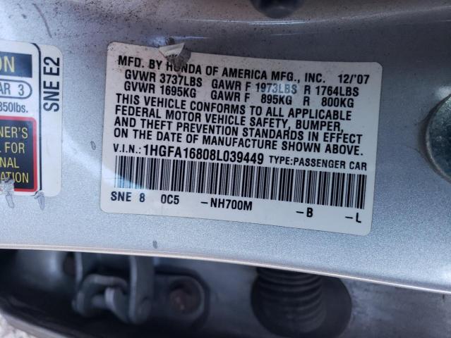 1HGFA16808L039449 - 2008 HONDA CIVIC EX SILVER photo 13