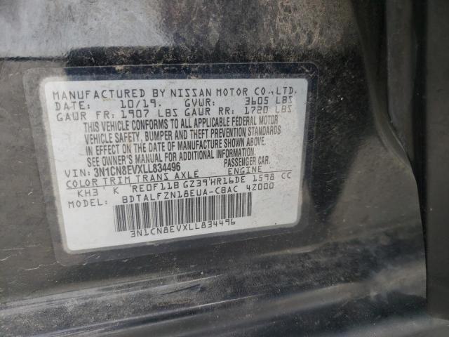 3N1CN8EVXLL834496 - 2020 NISSAN VERSA SV BLACK photo 12