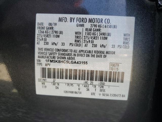 1FM5K8HC5LGA43155 - 2020 FORD EXPLORER PLATINUM GRAY photo 13