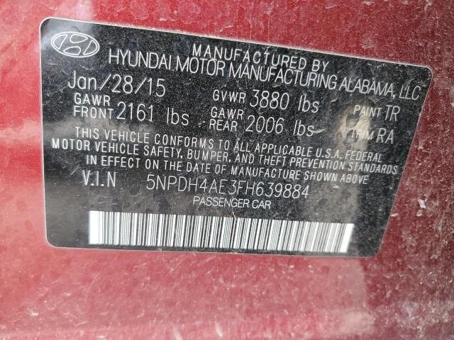 5NPDH4AE3FH639884 - 2015 HYUNDAI ELANTRA SE MAROON photo 12