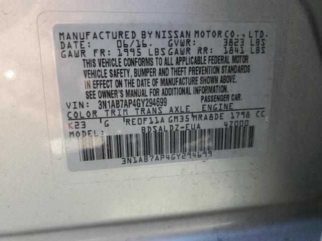 3N1AB7AP4GY294699 - 2016 NISSAN SENTRA S SILVER photo 12