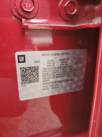 1G1ZG5ST6KF198499 - 2019 CHEVROLET MALIBU RS MAROON photo 12