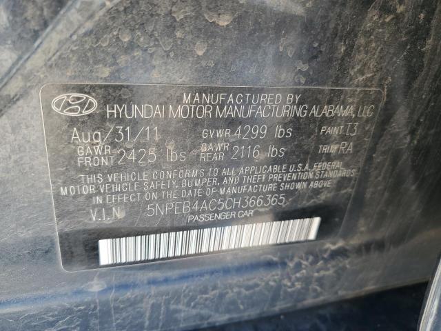 5NPEB4AC5CH366365 - 2012 HYUNDAI SONATA GLS BLACK photo 12