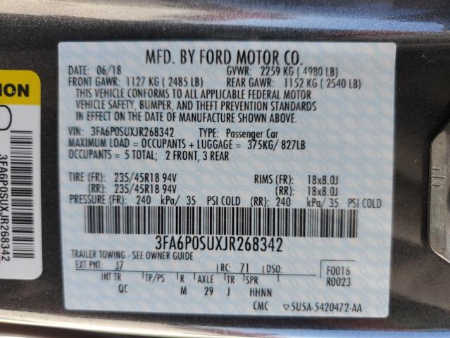 3FA6P0SUXJR268342 - 2018 FORD FUSION TITANIUM/PLATINUM PHEV GRAY photo 12