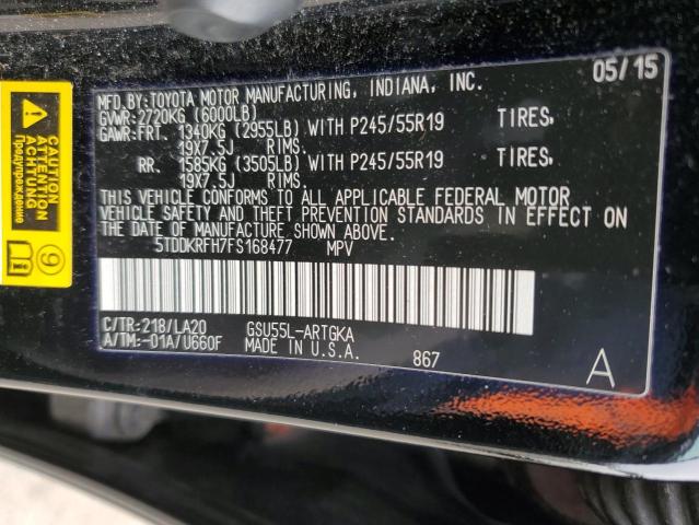 5TDDKRFH7FS168477 - 2015 TOYOTA HIGHLANDER LIMITED BLACK photo 13