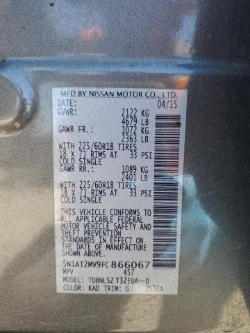 5N1AT2MV9FC866067 - 2015 NISSAN ROGUE S GRAY photo 13