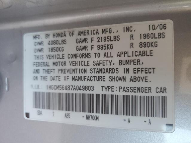 1HGCM56487A049803 - 2007 HONDA ACCORD LX SILVER photo 13