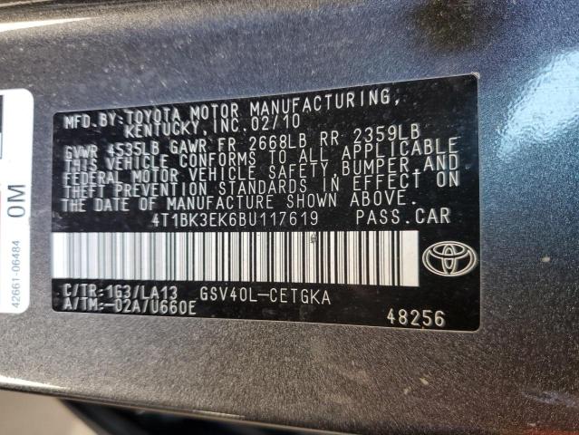 4T1BK3EK6BU117619 - 2011 TOYOTA CAMRY SE GRAY photo 12