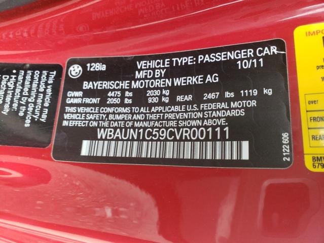 WBAUN1C59CVR00111 - 2012 BMW 128 I RED photo 12